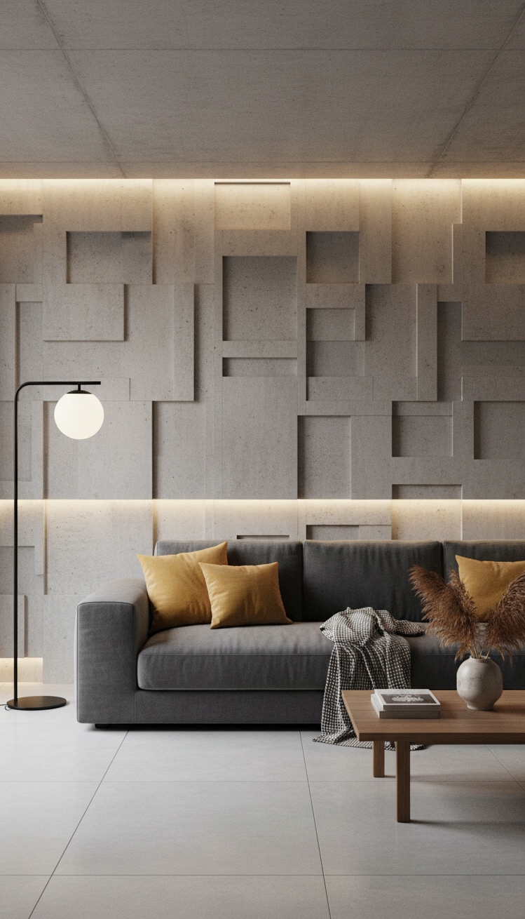 wall behind sofa design ideas - Concrete Texture: Modern and Inviting