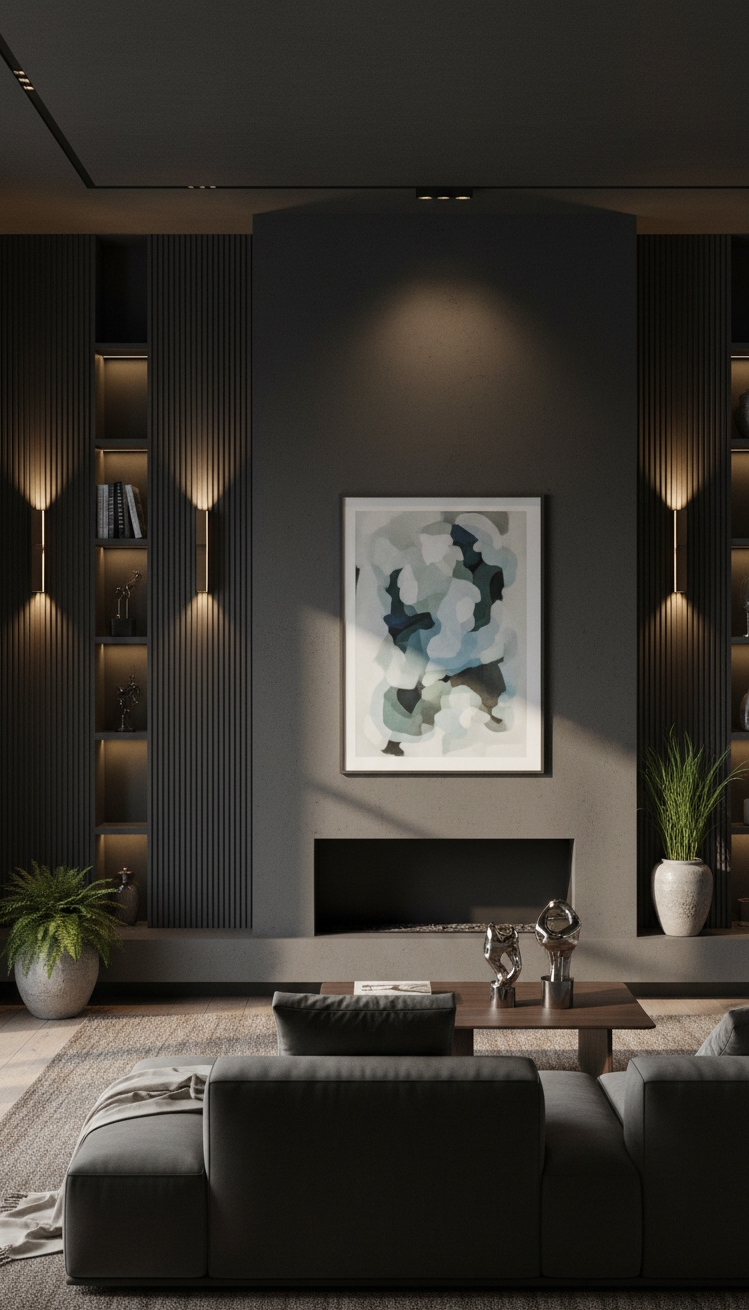 wall mounted lights living room - Warm Illumination on Dark, Textured Walls