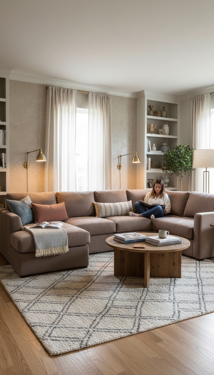 wall mounted lights living room - Soft Lighting Accentuates Textured Upholstery