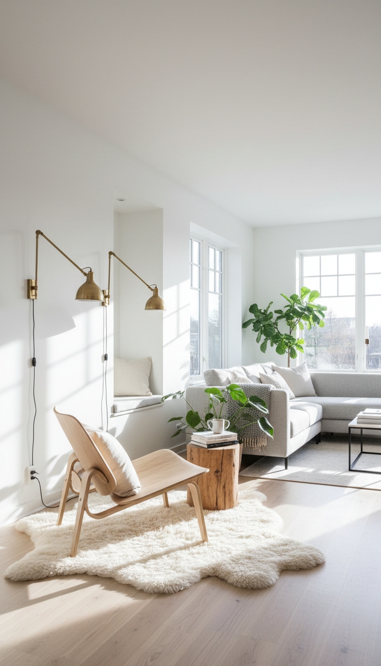 wall mounted lights living room - Brass Wall Lamps Illuminate Cozy Corners
