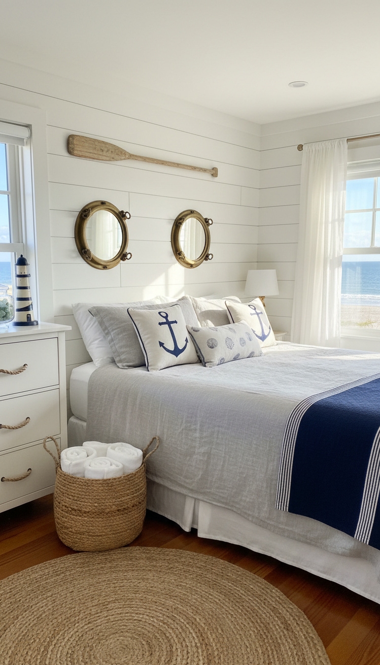 white and gray bedroom - Inviting Brightness with Shiplap Walls - White shiplap adds coastal charm