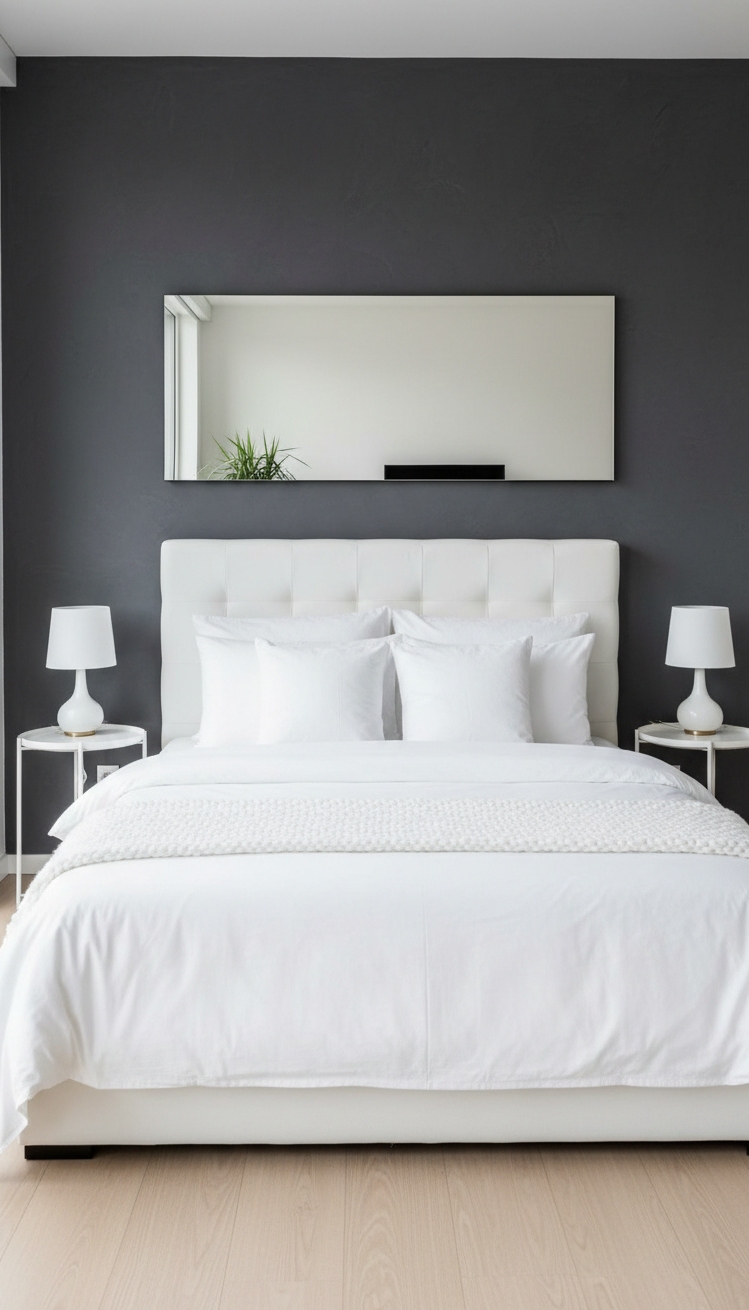 white and gray bedroom - Making a Statement with a Gray Accent Wall - Gray wall behind bed adds depth and focus