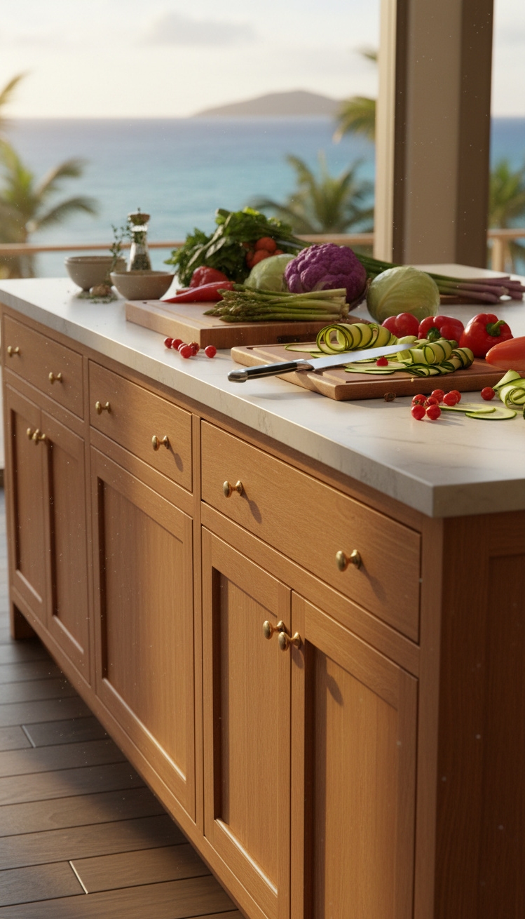 warm neutral kitchen - Warm Oak Island in Golden Light - The island prep area draws you in first....