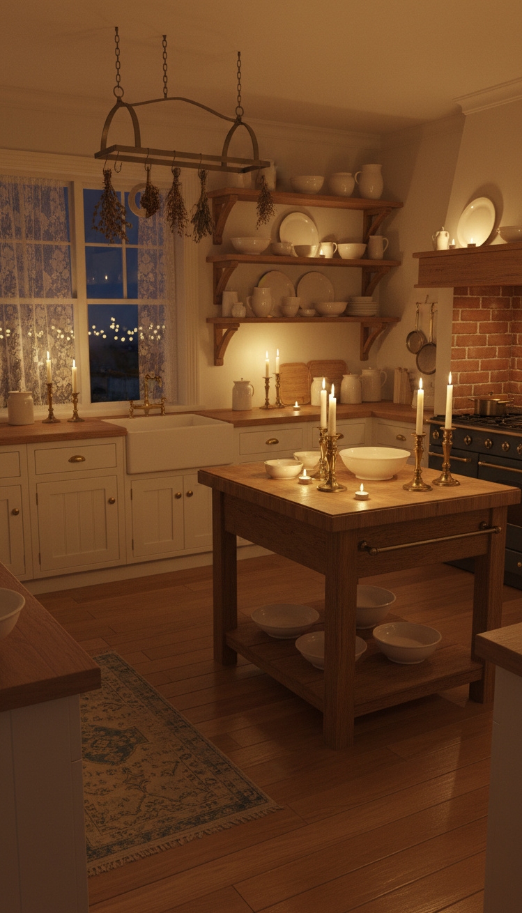 warm neutral kitchen - Warm Honey Wood Kitchen - Honey-toned wood floors anchor this vintage kitchen. Sunlight...