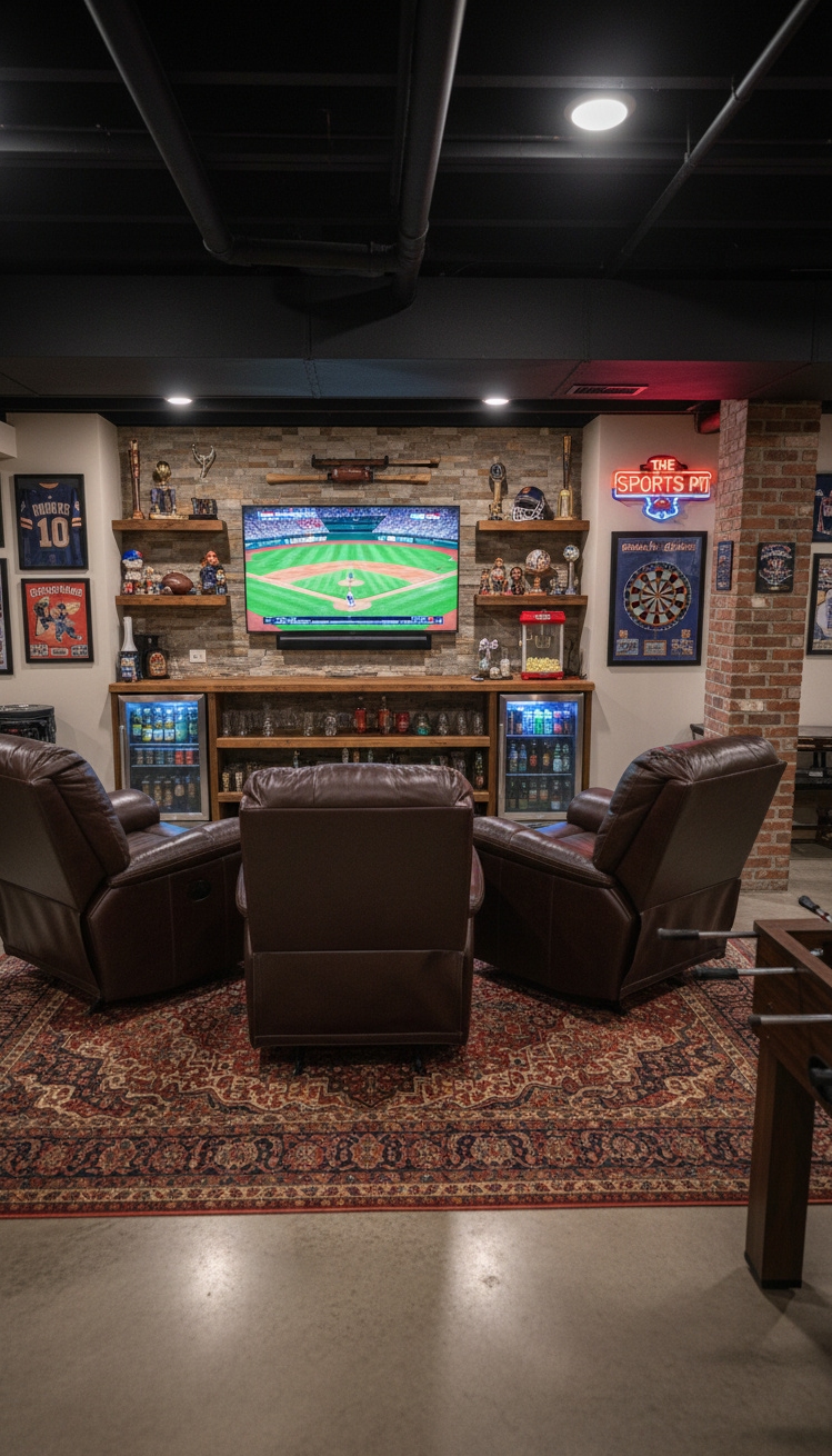 cool basement ideas - Basement: Cool Man Cave Designs - The leather recliners command attention, don't they. Their...