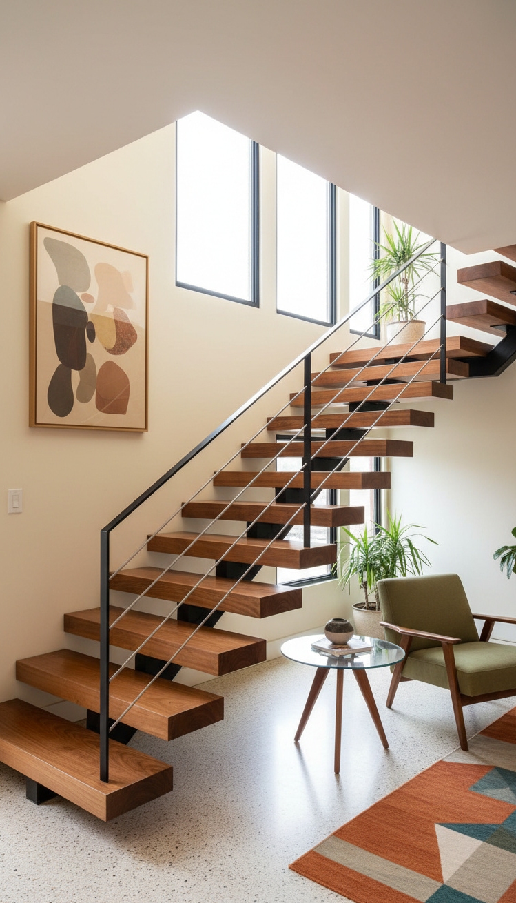 wooden staircase design - Mid-Century Inspired Wooden Staircases - Light wood with tapered legs