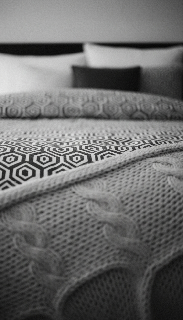 black and white bedroom ideas - Patterned Duvet Covers: Bold Statements in Black and White - Eye-catching duvet patterns with textured throws