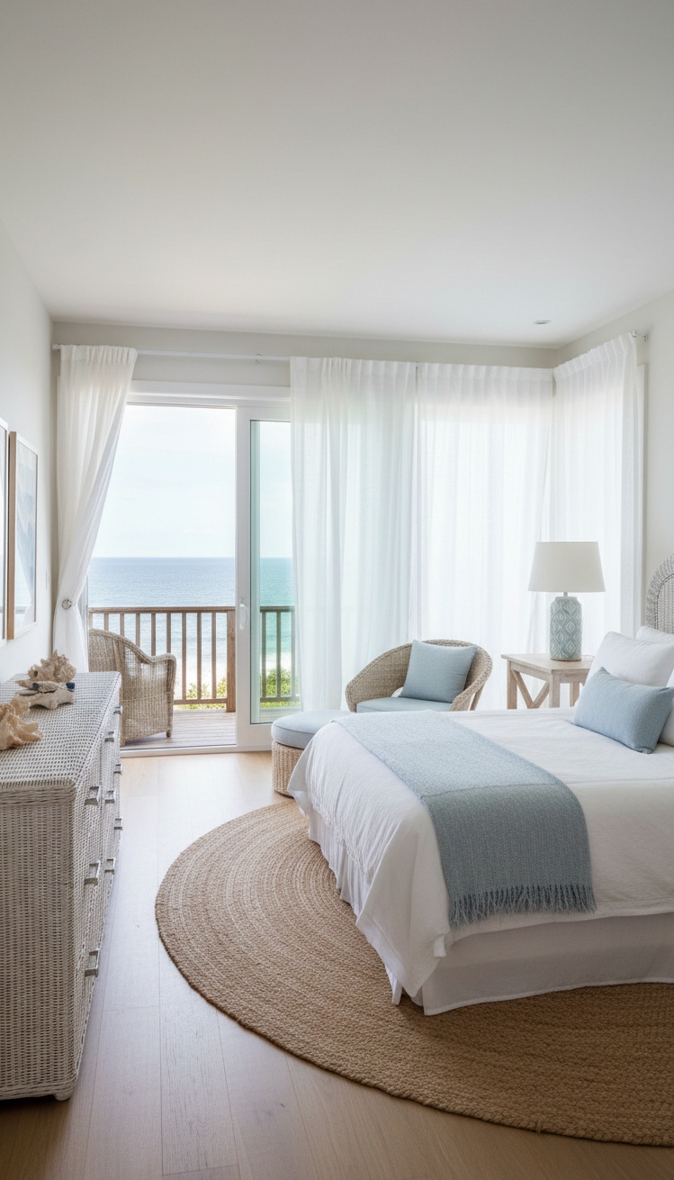 luxury bedroom master design - Serene Coastal Bedroom Inspirations - Sheer curtains and ocean views