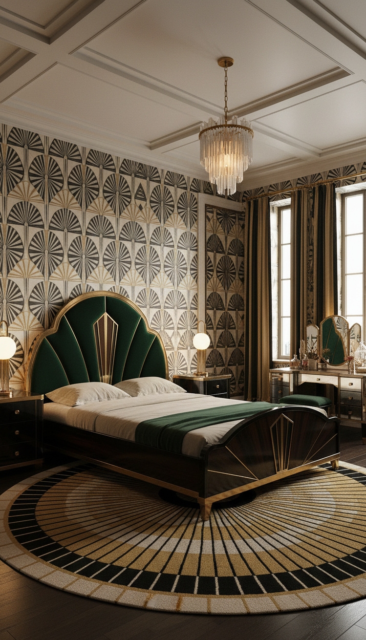 luxury bedroom master design - Art Deco Elegance in Bedroom Design - Geometric headboard and gold accents