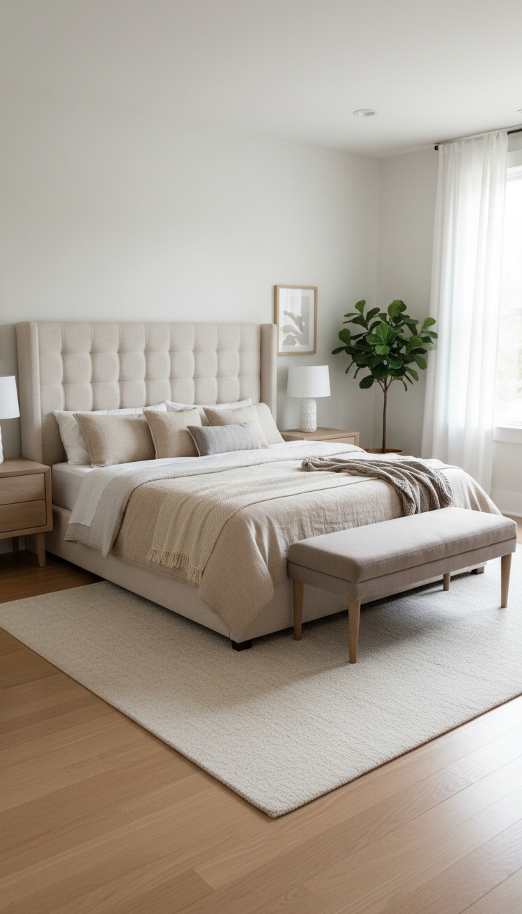 luxury bedroom master design - Minimalist Luxury: Tufted Headboards and Neutral Tones - Creamy tufted headboard