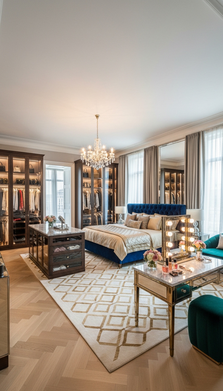 luxury bedroom master design - Stylish Bedroom Seating Areas - Velvet chairs and metallic accents