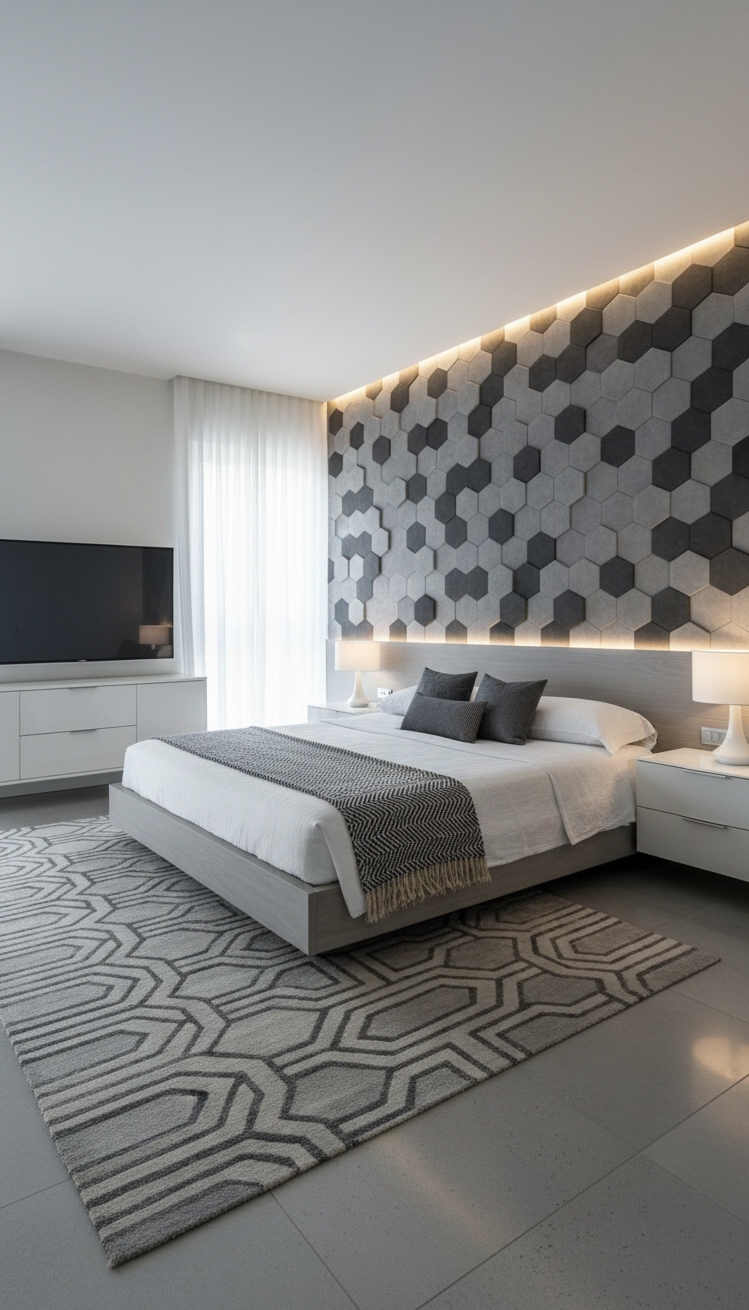 luxury bedroom master design - Geometric Modernism in Master Bedrooms - Platform bed and geometric patterns