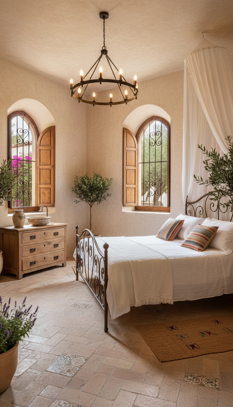 luxury bedroom master design - Mediterranean-Inspired Bedrooms - Stucco walls and terracotta tiles