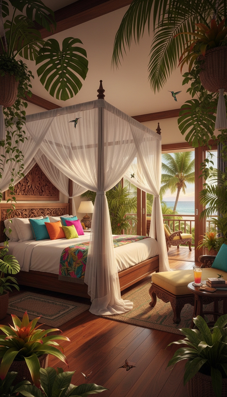 luxury bedroom master design - Bringing Nature Indoors - Canopy bed and tropical plants