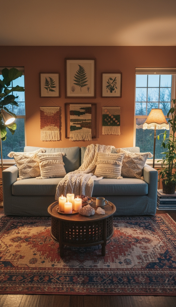 Light Blue Couch Living Room Ideas - Bohemian Vibes with Light Blue Linen Sofa