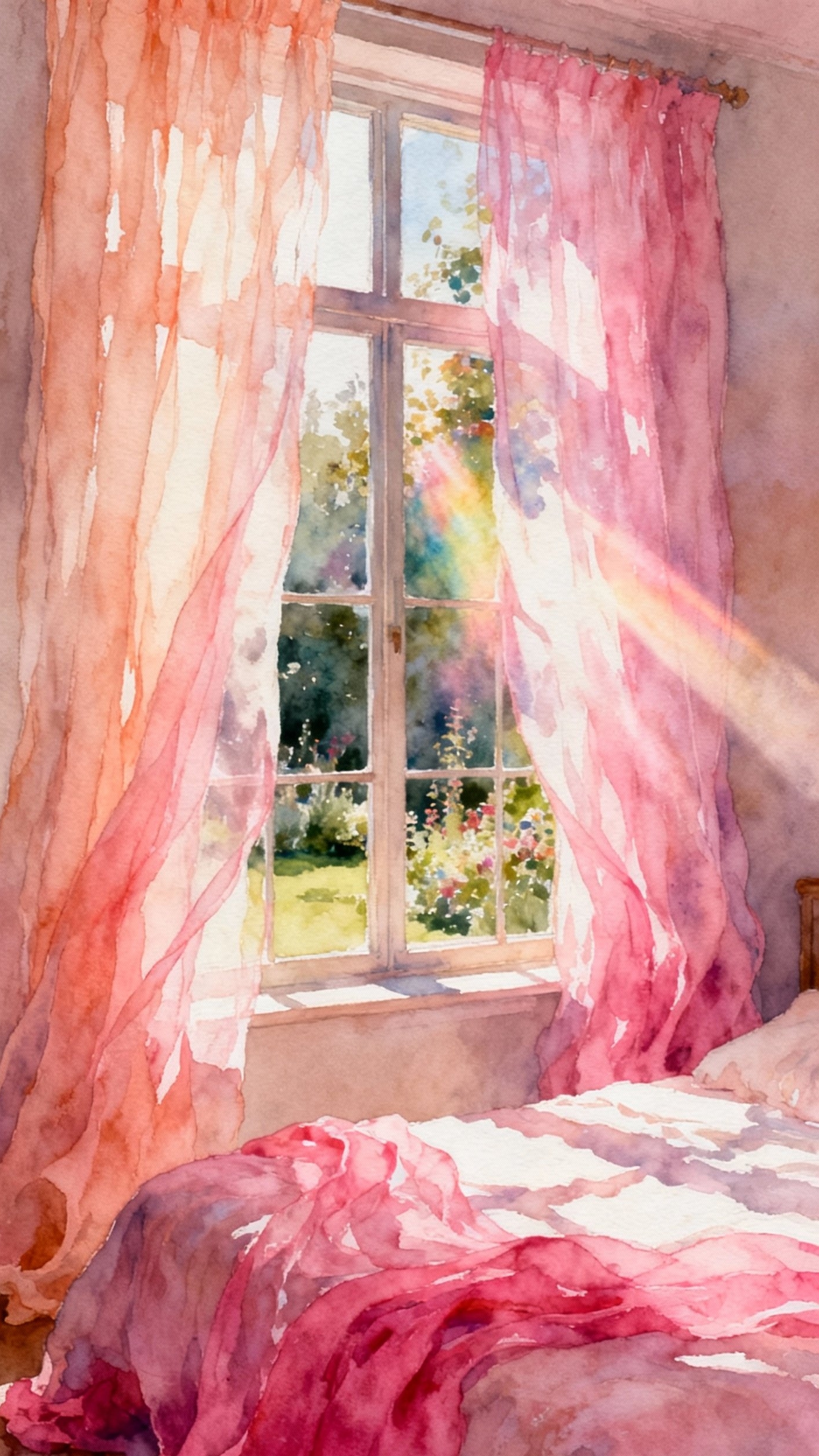 pink curtains bedroom ideas - Watercolor Pink Curtains - Ombre curtains from peach to rose...