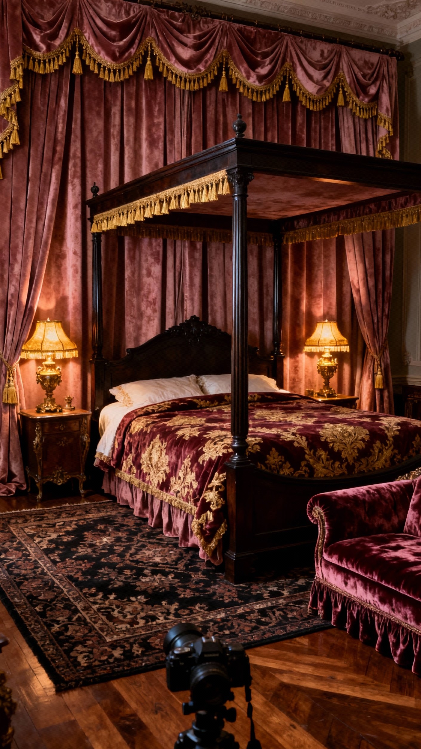 pink curtains bedroom ideas - Velvet Pink Curtains - Dusty rose velvet curtains with gold tassels...