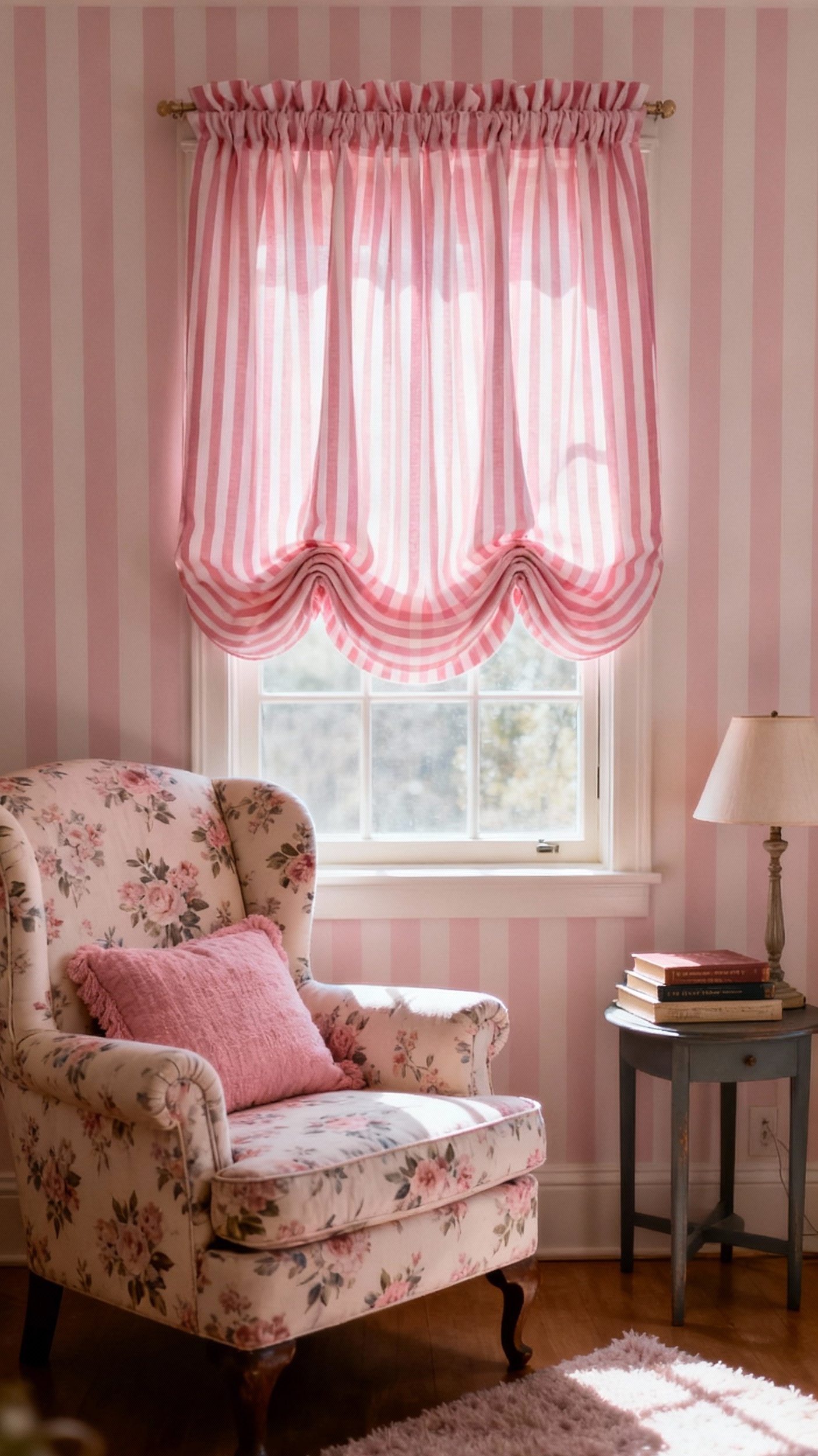 pink curtains bedroom ideas - Cozy Pink Balloon Curtains - Pink and white striped balloon curtains...