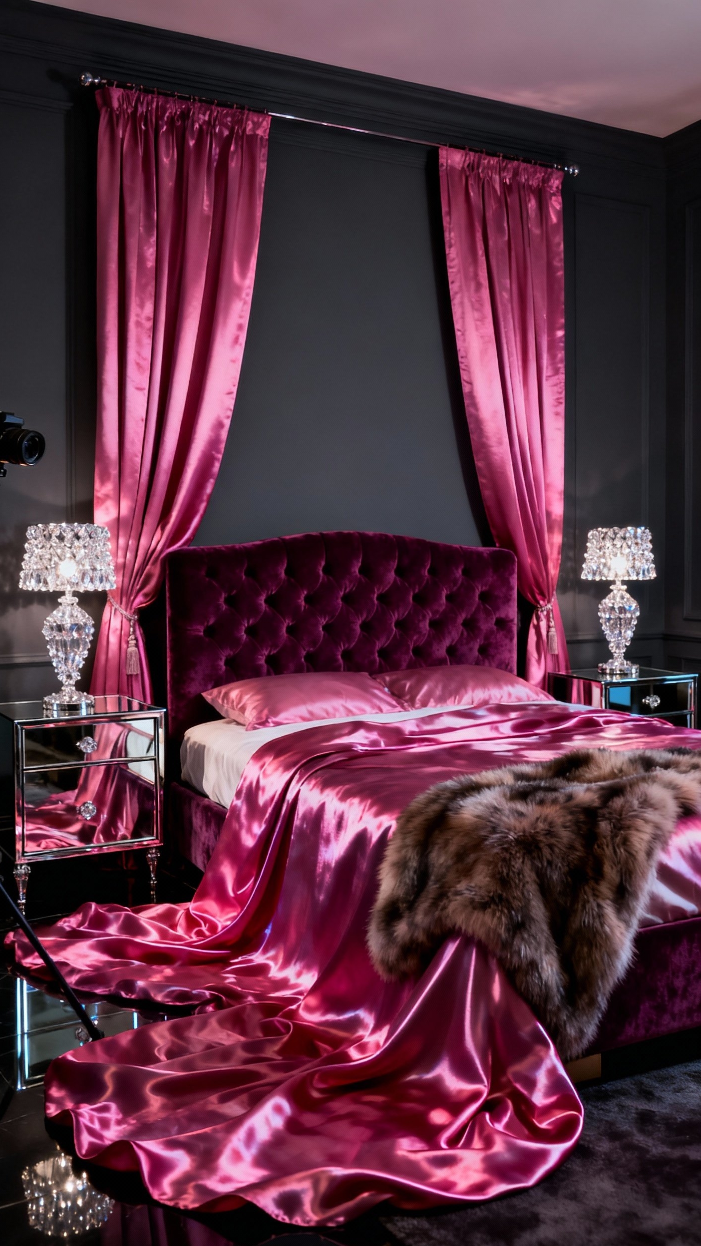 pink curtains bedroom ideas - Fuchsia Silk Curtains - Fuchsia silk curtains with shimmering fabric...