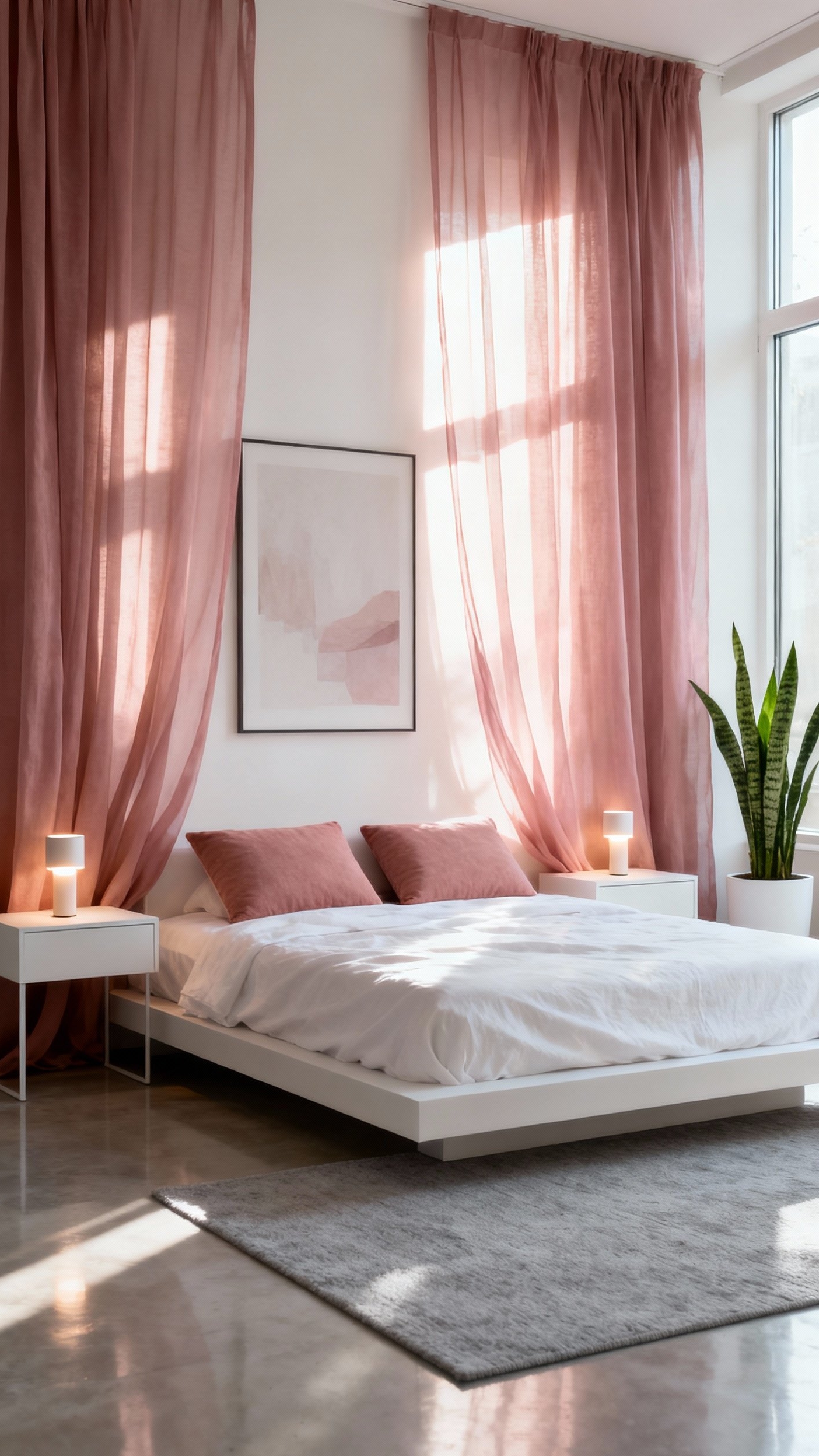 pink curtains bedroom ideas - Dusty Rose Sheer Curtains - Dusty rose sheer curtains filtering soft light...