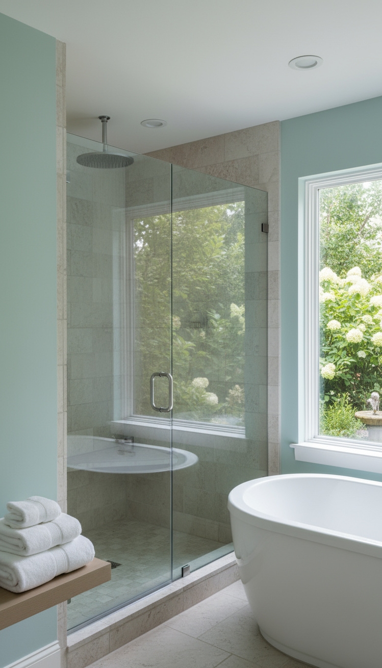 serene interior colors - Bathroom Serenity: The Tranquil Aqua Retreat