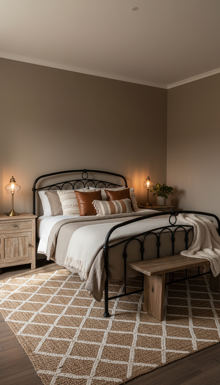 serene interior colors - Bedroom Tranquility: Earthy Taupe Comfort