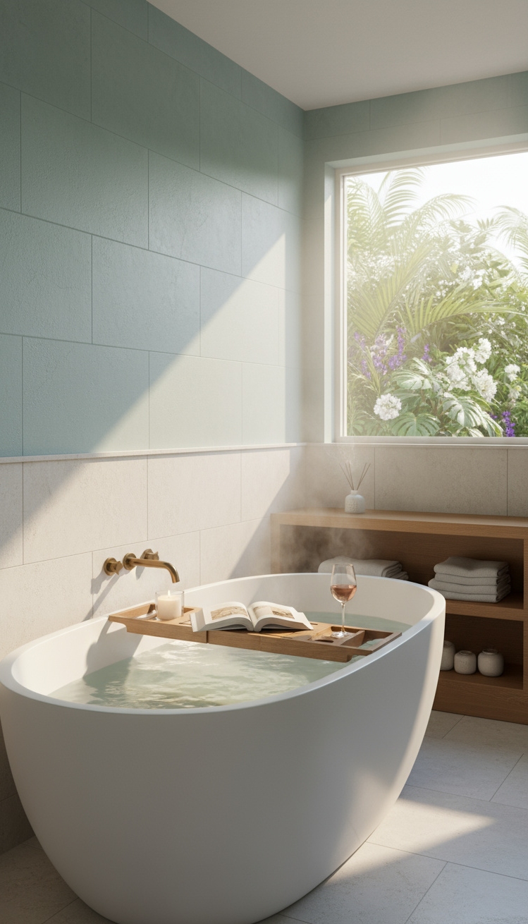 serene interior colors - Bathroom Calm: Seafoam Whisper Elegance