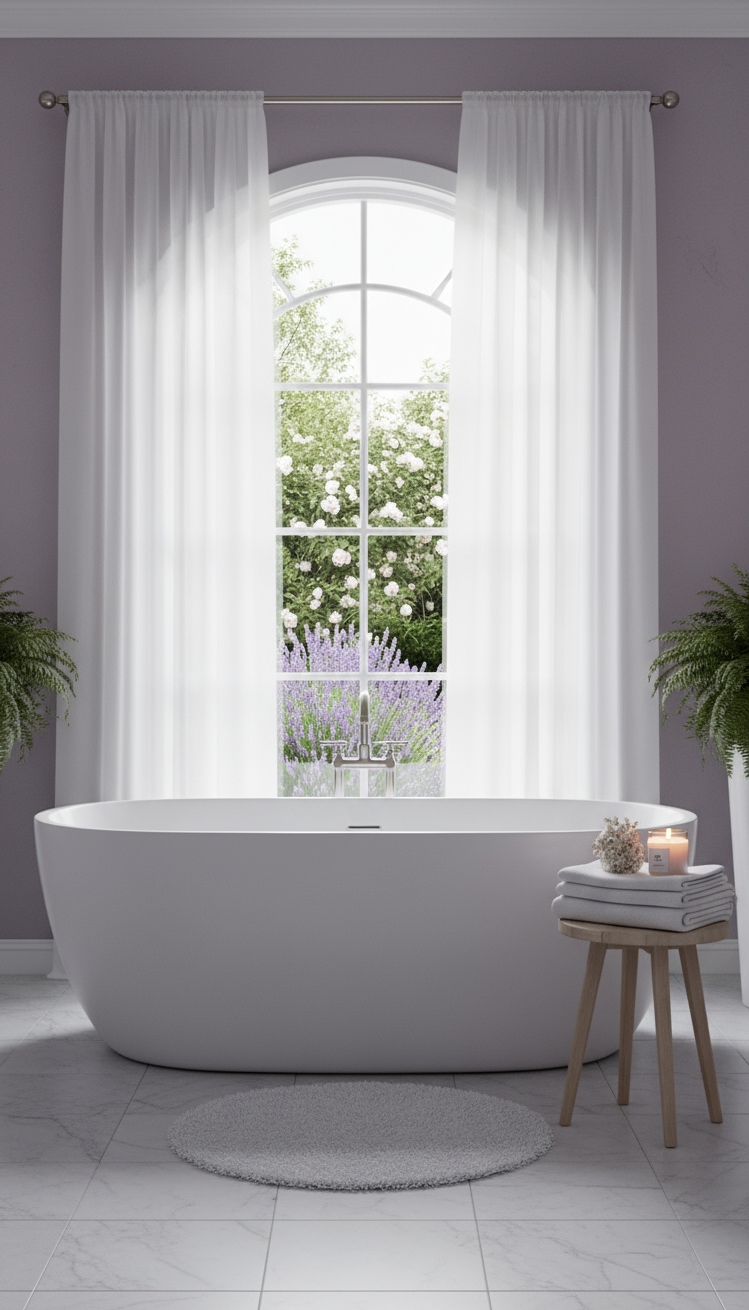 serene interior colors - Bathroom Serenity: Muted Purple Elegance