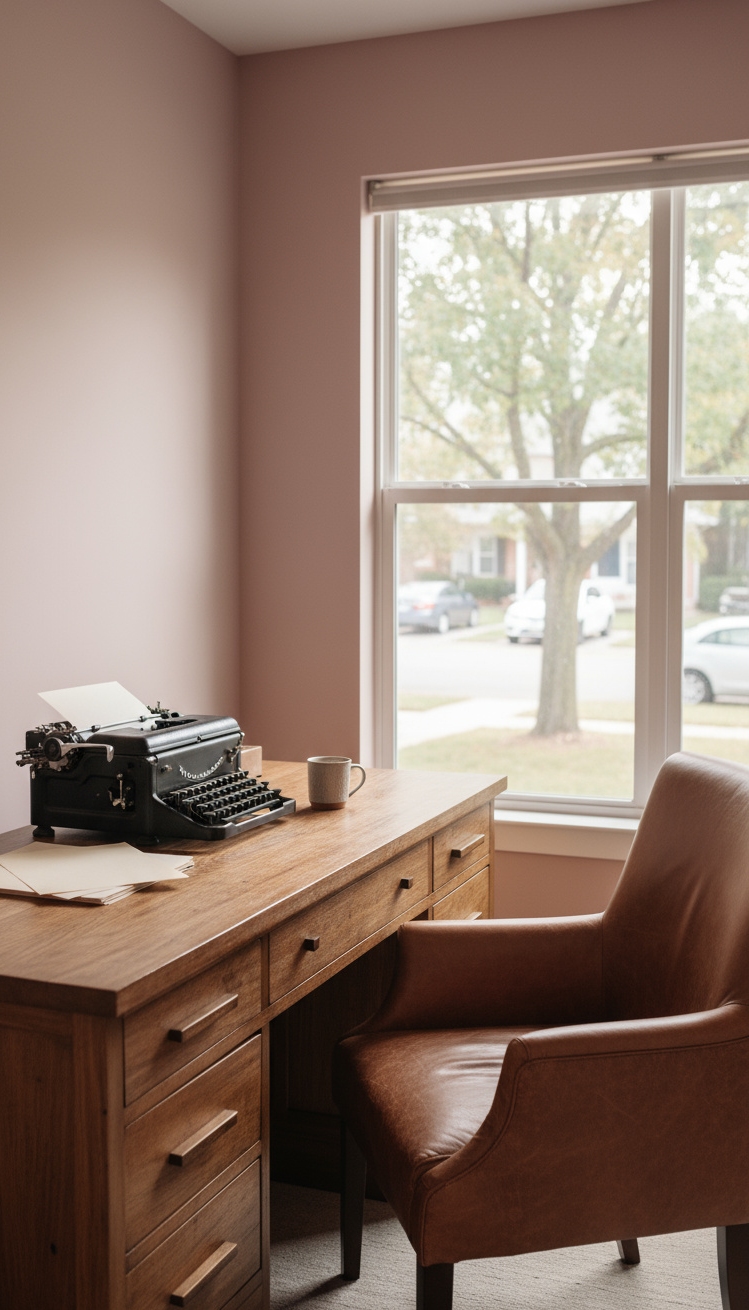 serene interior colors - Home Office Warmth: Dusty Rose Ambiance