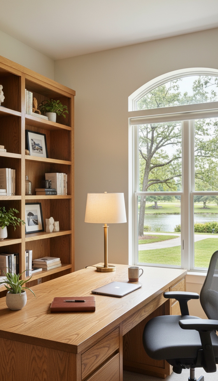 serene interior colors - Elegant Workspace: Creamy Vanilla Comfort