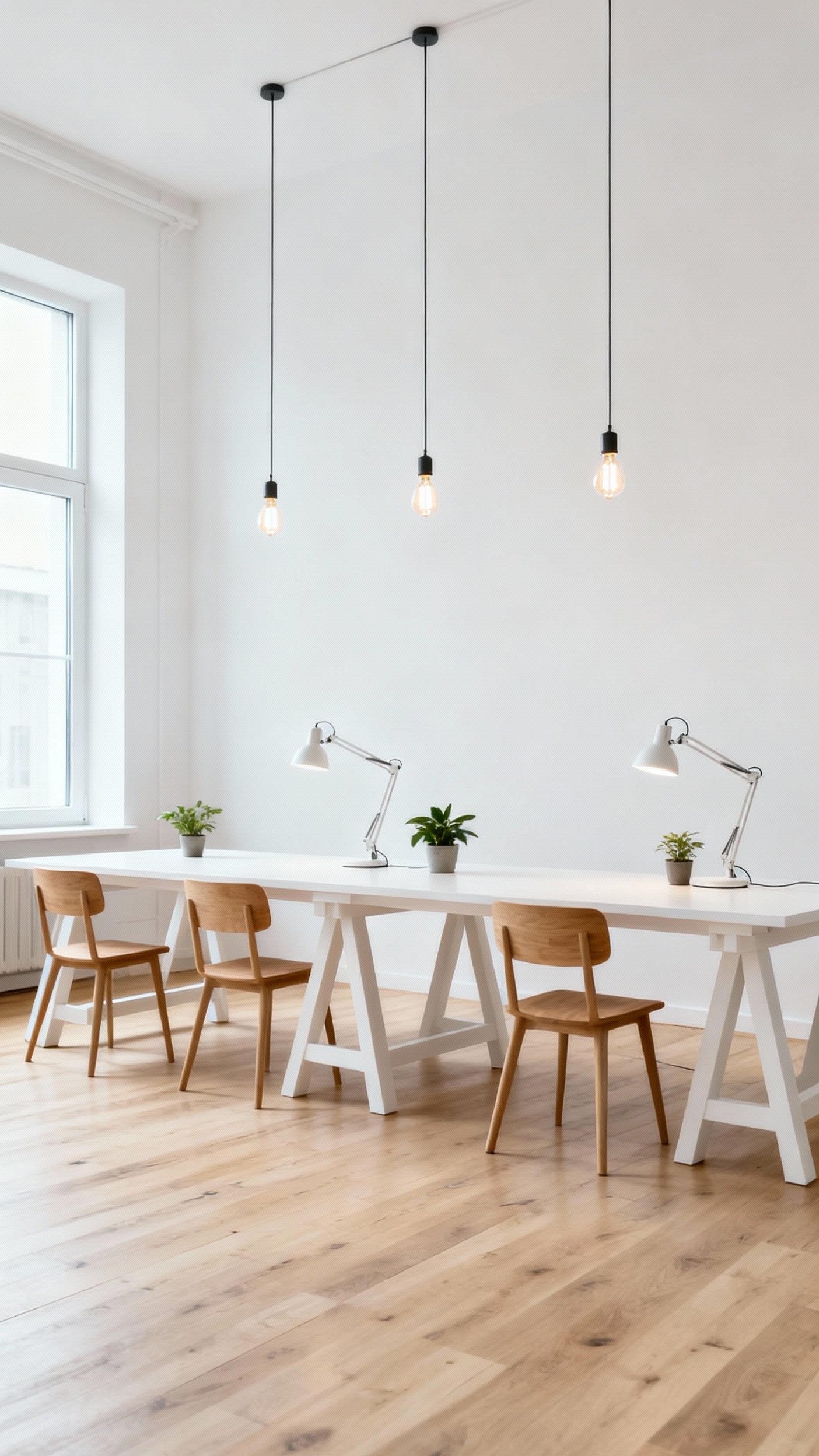 office design ideas - Scandinavian Office Design: Light and Airy - The long, white trestle table immediately draws your...