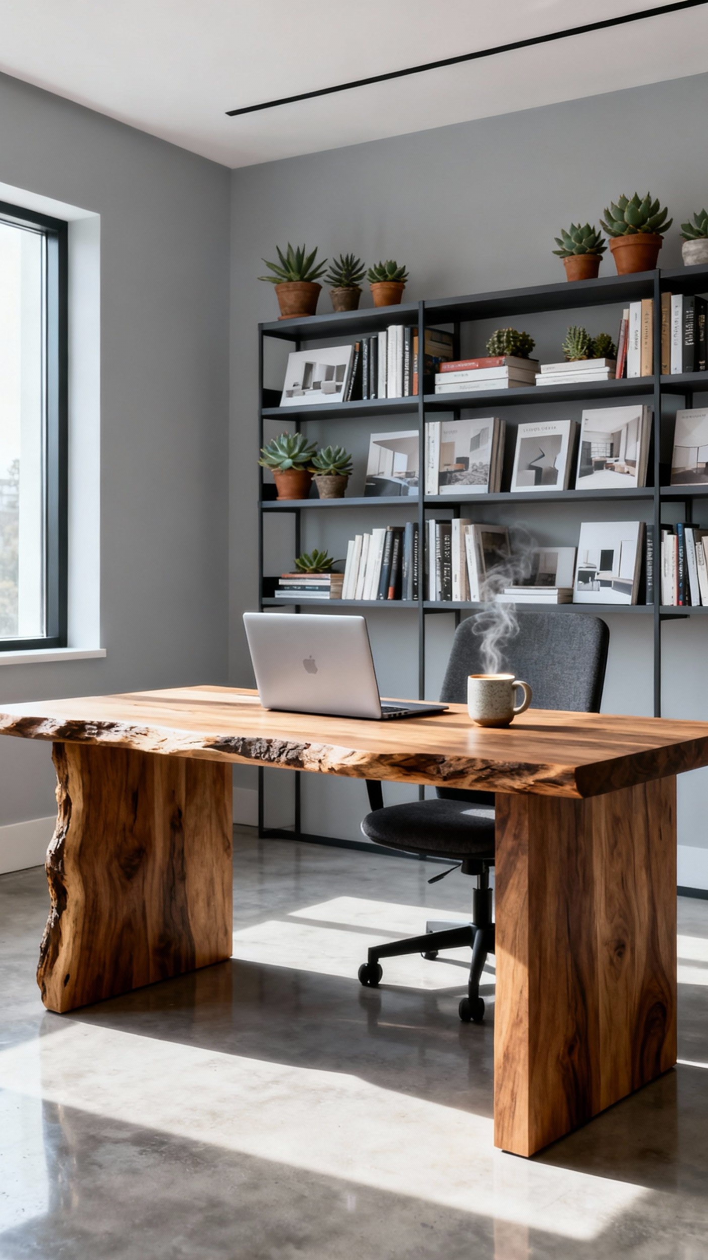 office design ideas - Live-Edge Desks: Modern Office Design - That live-edge wooden desk immediately grabs your attention,...