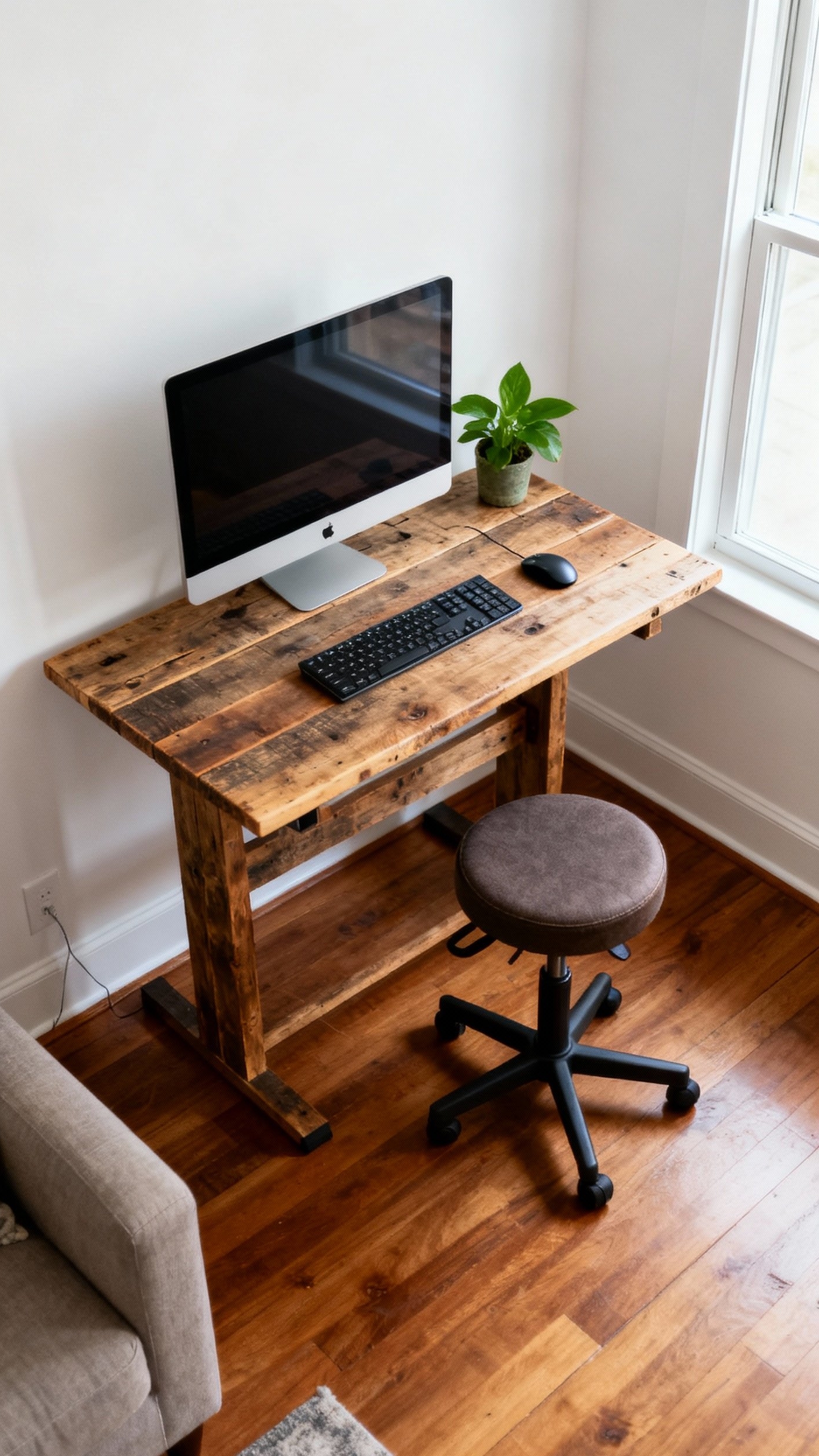 office design ideas - Reclaimed Wood Standing Desk Design - This reclaimed wood standing desk immediately catches your...