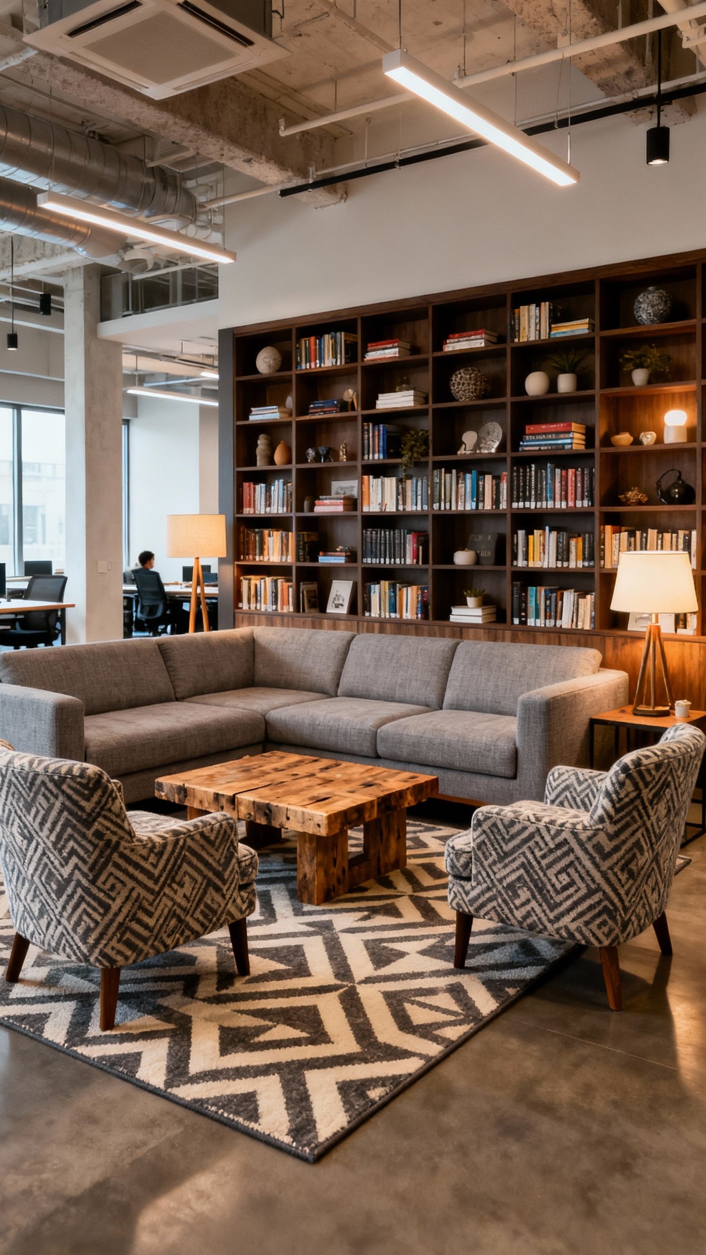 office design ideas - Cozy Office Design: Living Room Break Areas - The inviting break area centers around a plush,...