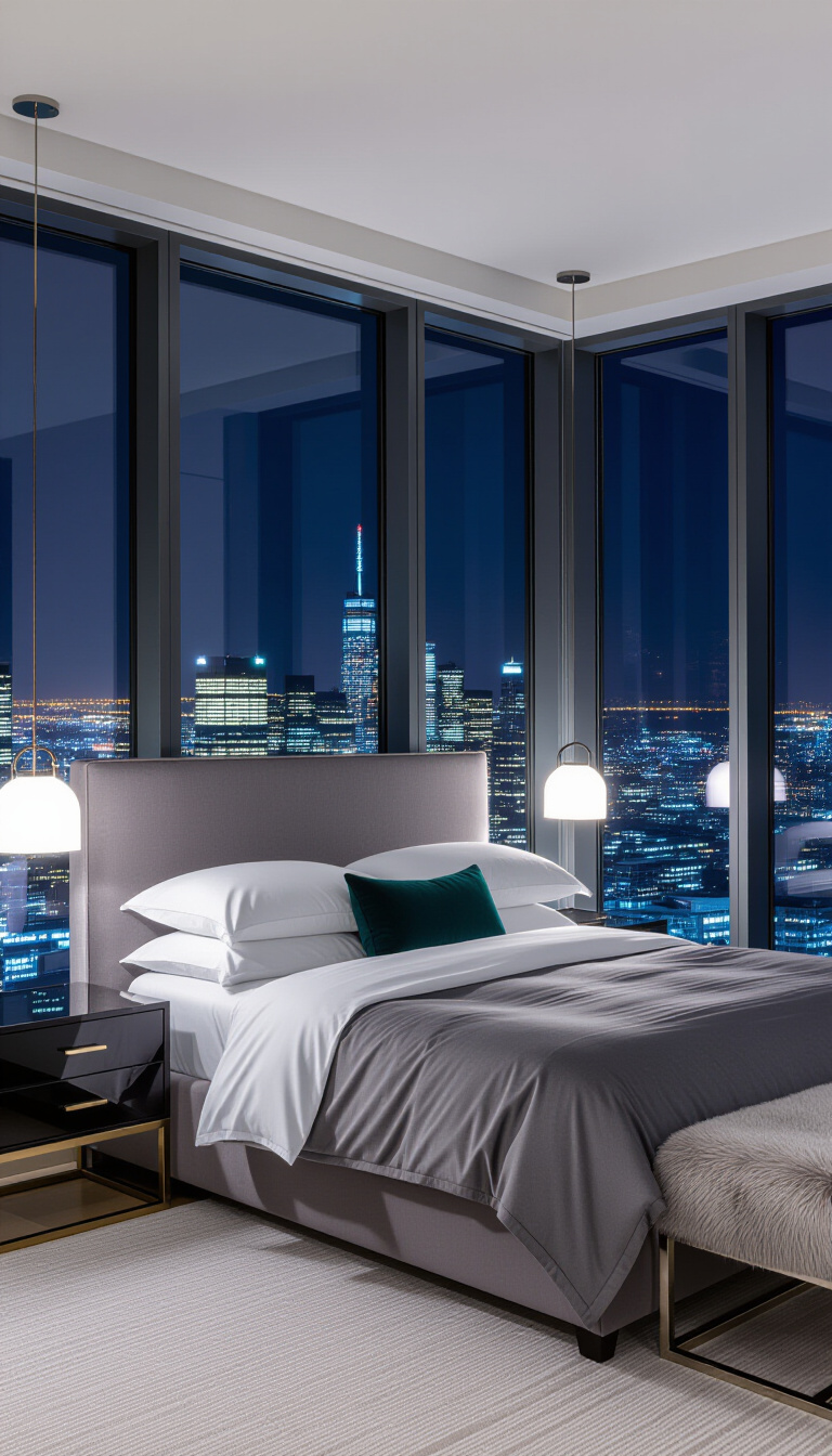 bedroom ideas inspiration - Urban Sophistication: City Lights and Velvet Touches