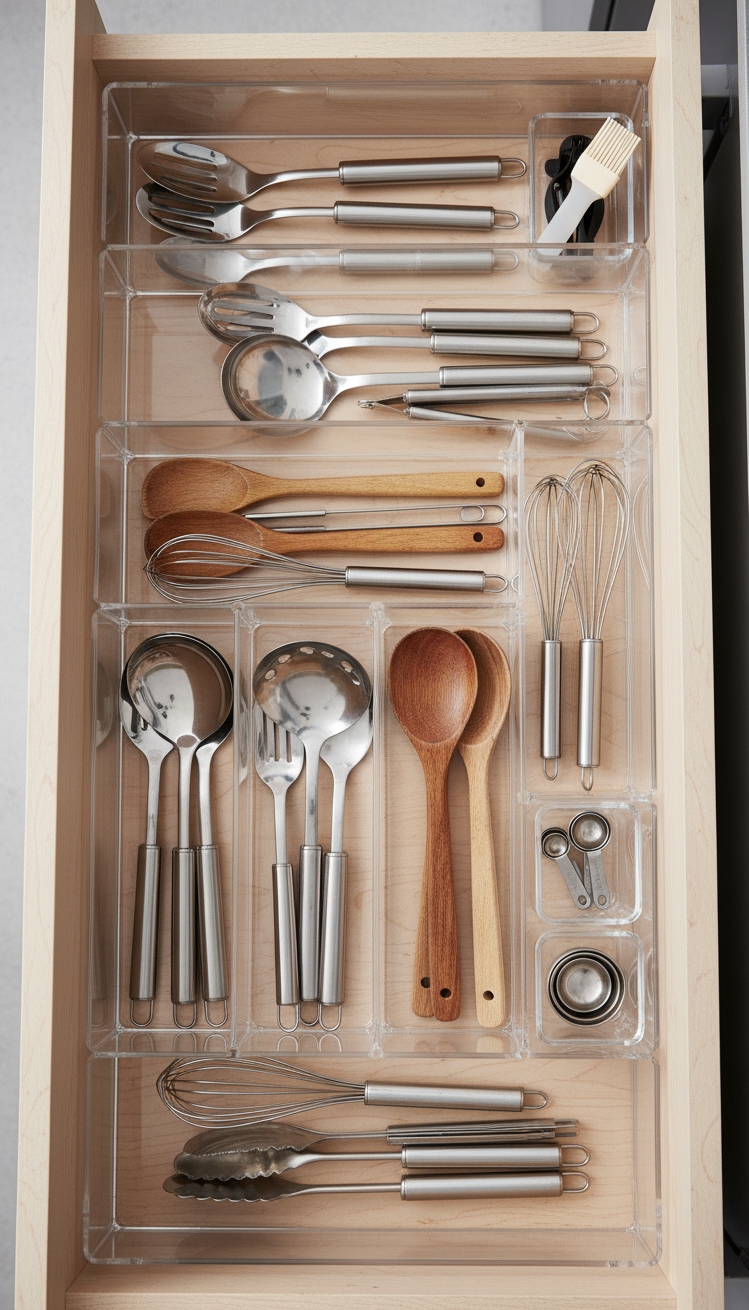 White Kitchen Ideas - Streamlined Drawer Storage: Combining Function and Style