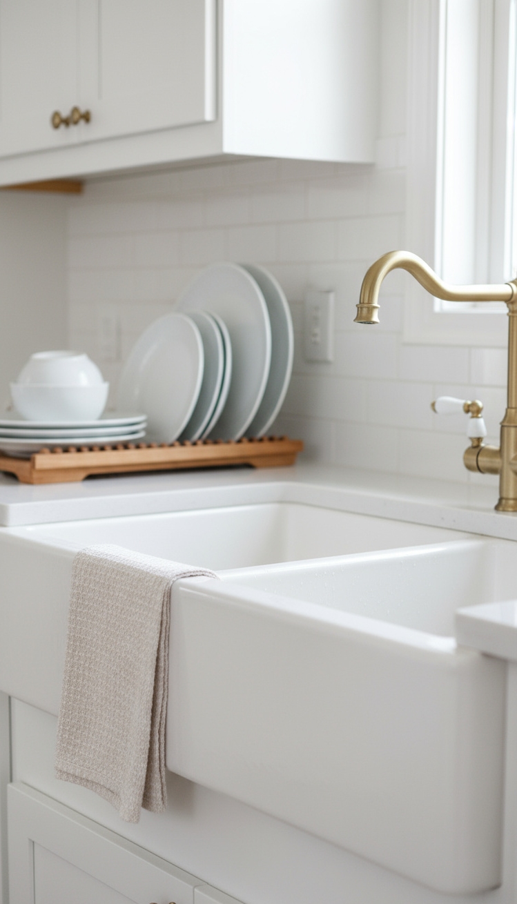 White Kitchen Ideas - Farmhouse Sink Design: Vintage Elegance in White Kitchens