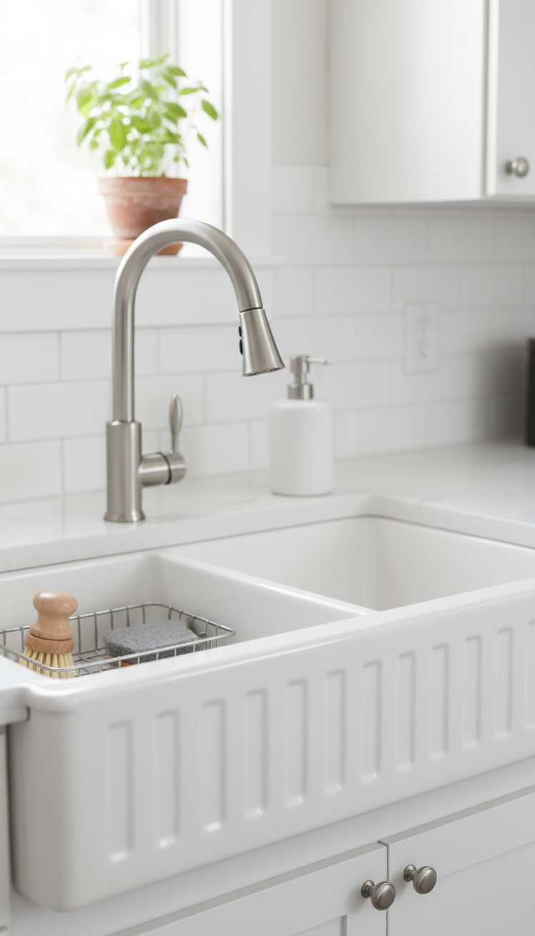 White Kitchen Ideas - Farmhouse Sink Features: Classic Charm in White Kitchens
