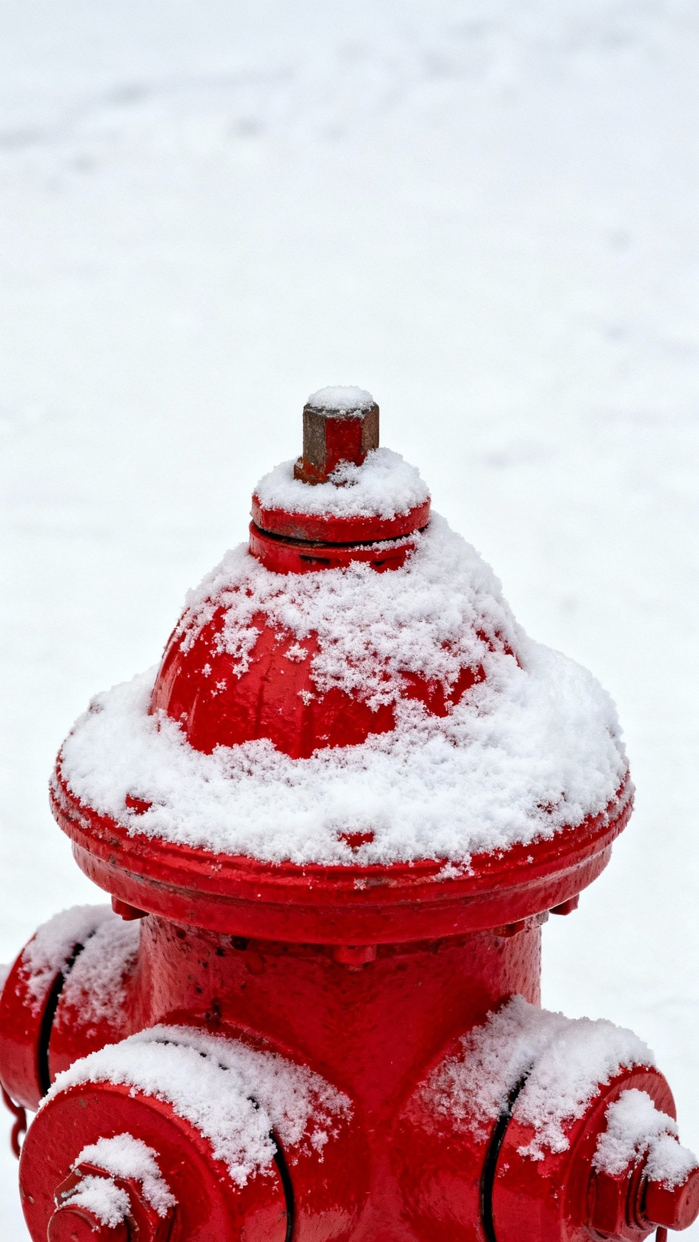 Urban City Photography - Striking Simplicity: Color Contrast in Snowy Streets - A bright red fire hydrant stands out against fresh snow.