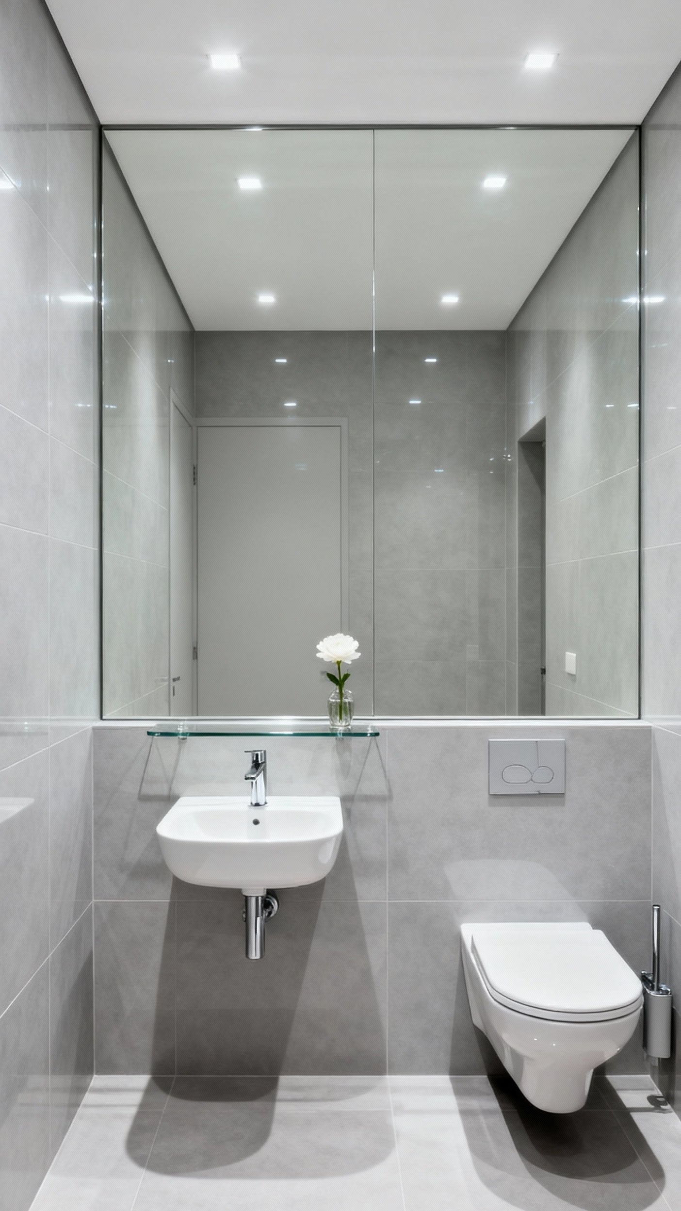 Small Guest Toilet Ideas - Space-Enhancing Design Techniques - Frameless mirror and wall-mounted fixtures
