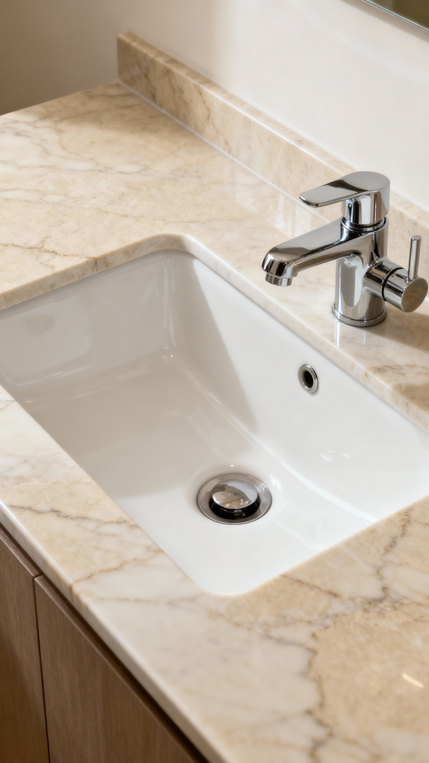 Beige marble bathroom - Warmth and Sophistication: Beige Marble Countertops - Beige marble extends across the countertop...