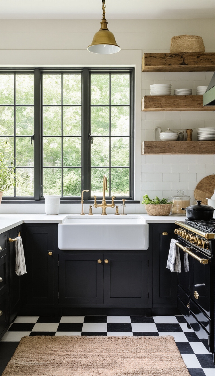 Black Kitchen Inspiration - Farmhouse Meets Modern: Black Kitchens with Rustic Flair - This farmhouse kitchen makes a bold statement with...