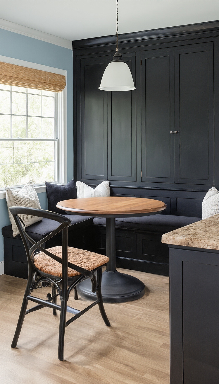 Black Kitchen Inspiration - Cozy Corners: Black Kitchens with Inviting Breakfast Nooks - This kitchen embraces drama with its sleek black...