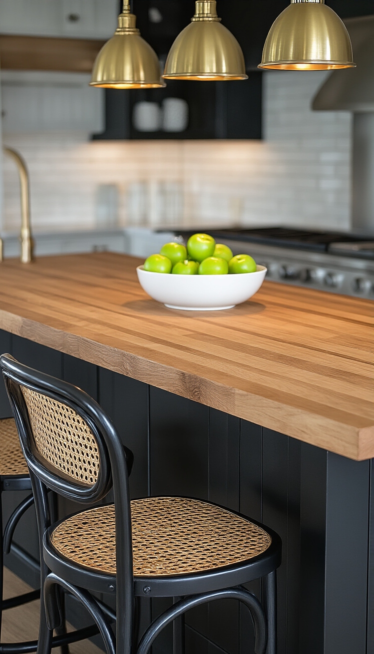 Black Kitchen Inspiration - Bold and Inviting: Black Kitchen Islands with Warm Accents - The matte black kitchen island immediately grabs your...