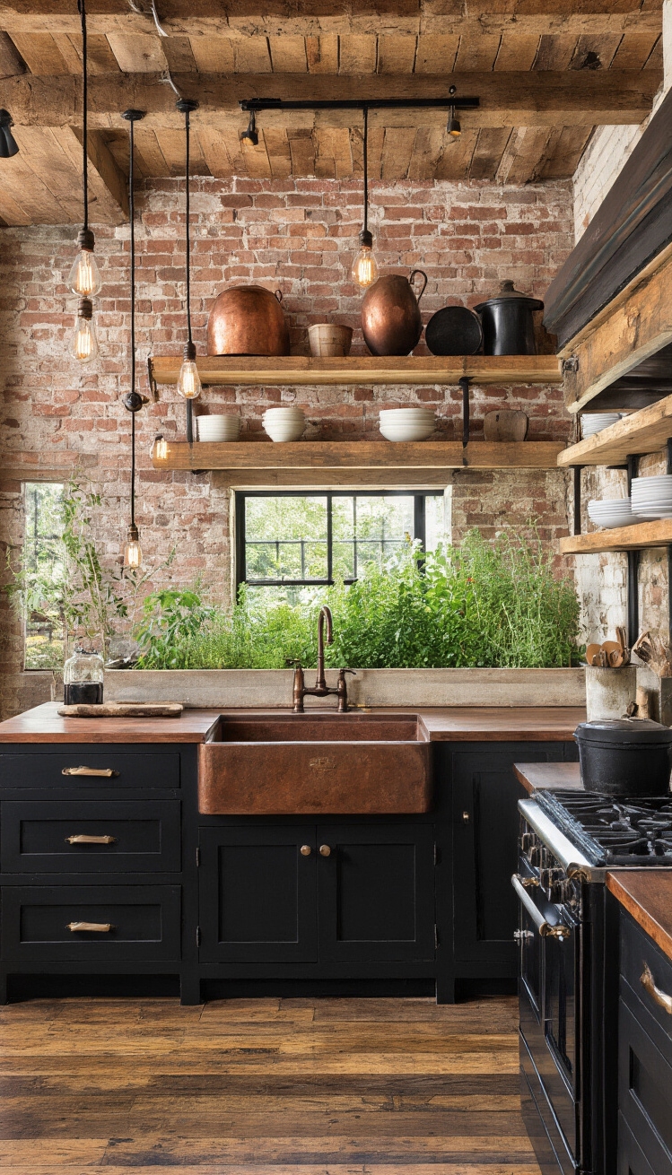 Black Kitchen Inspiration - Rustic Meets Modern: Black Kitchens with Warm Character - This kitchen exudes rustic charm with a bold,...