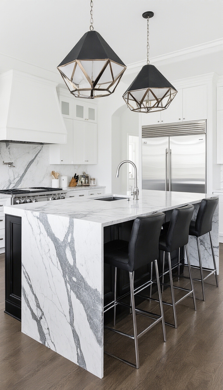 Black Kitchen Inspiration - Modern Boldness: Black Kitchens with Dramatic Islands - This kitchen makes a statement with its bold...