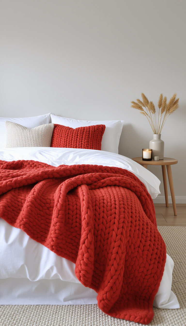 modern fall decor ideas - Relaxing Reading Nook: Simple Autumn Comforts - Armchair with knit blanket and books