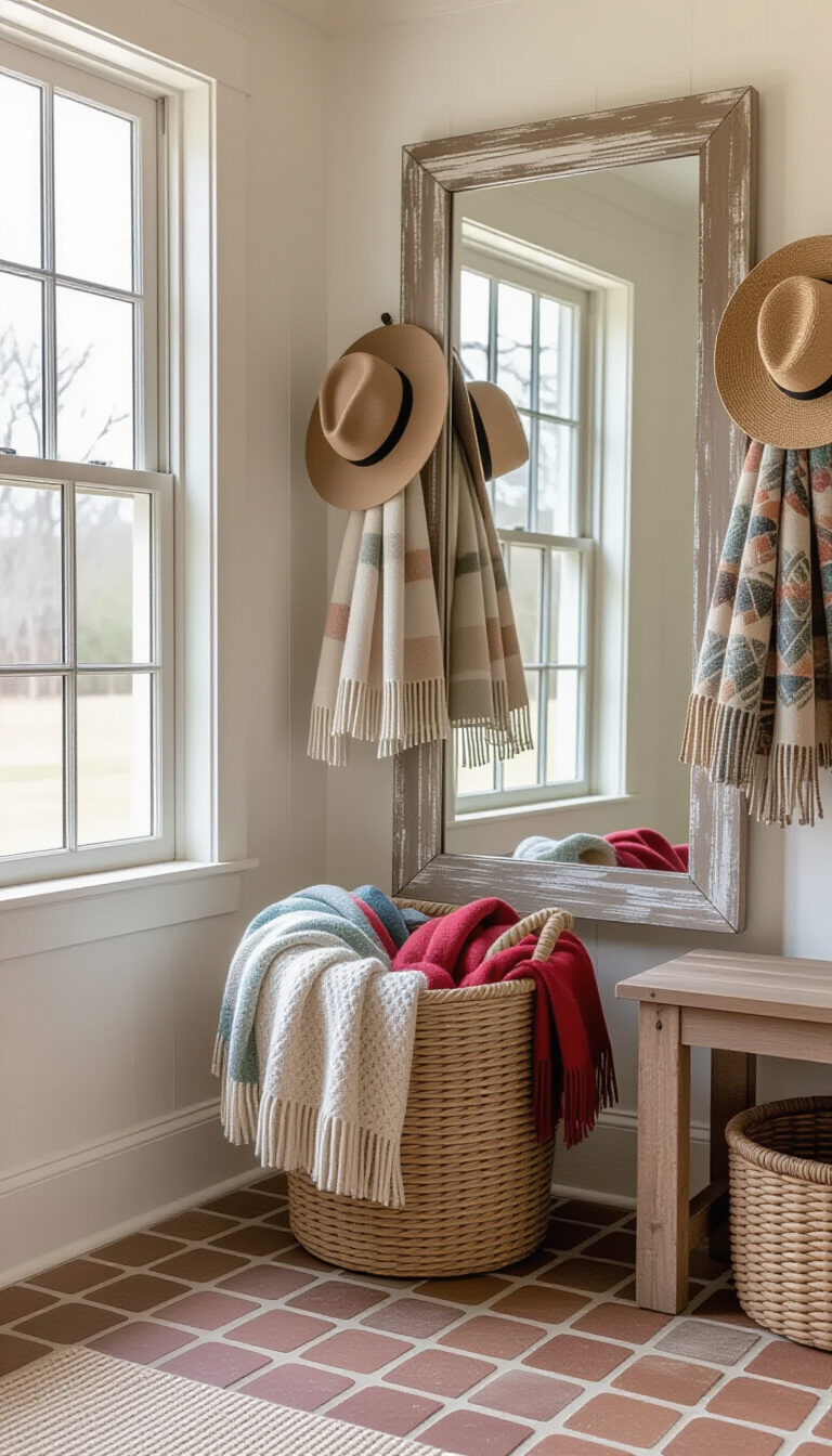 Mud Room With Mirror - Urban mudroom with tall mirror and built-in bench.