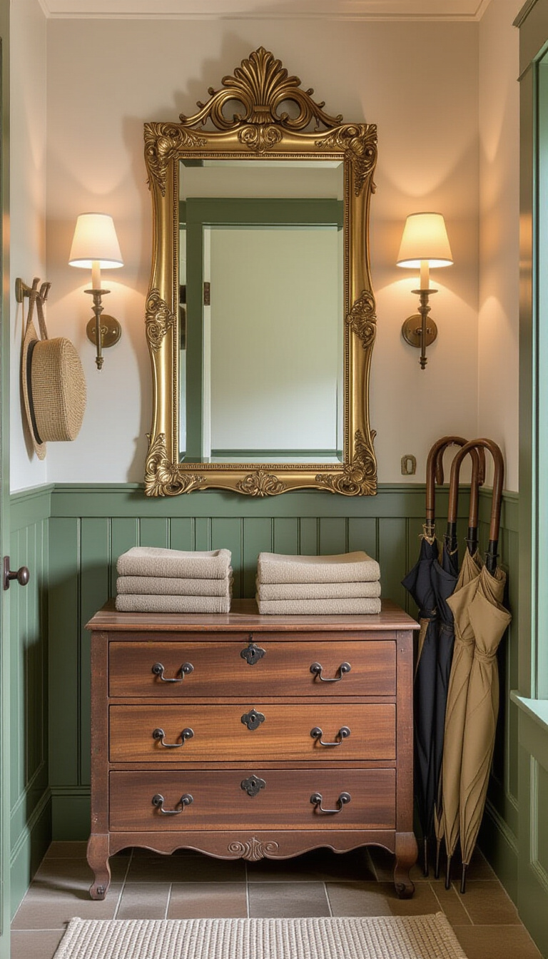 Mud Room With Mirror - Contemporary mudroom with long horizontal mirror and built-in bench.
