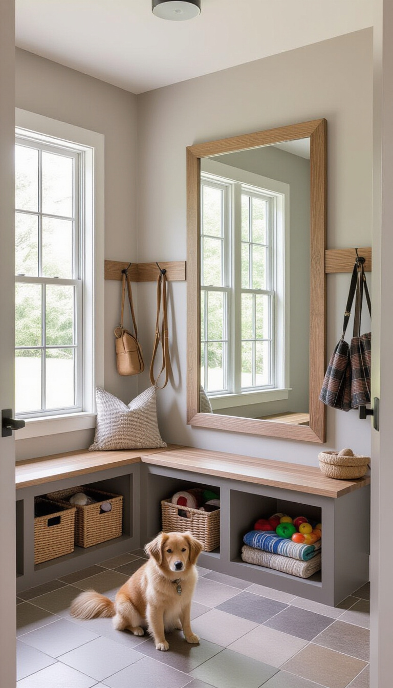 Mud Room With Mirror - Victorian mudroom with gold-framed mirror and jewel-toned accents.